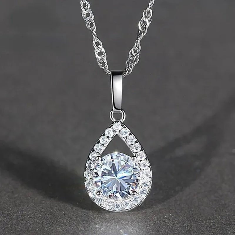 Delicate Teardrop Plated Moissanite Cubic Zirconia Necklace for Women Bridal Engagement Wedding Fine Jewelry Gift - WORLD TIME VISITS