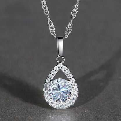 Delicate Teardrop Plated Moissanite Cubic Zirconia Necklace for Women Bridal Engagement Wedding Fine Jewelry Gift - WORLD TIME VISITS