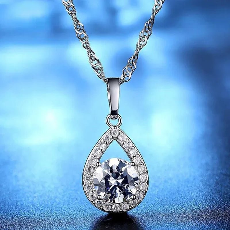 Delicate Teardrop Plated Moissanite Cubic Zirconia Necklace for Women Bridal Engagement Wedding Fine Jewelry Gift - WORLD TIME VISITS