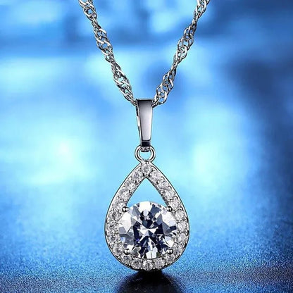 Delicate Teardrop Plated Moissanite Cubic Zirconia Necklace for Women Bridal Engagement Wedding Fine Jewelry Gift - WORLD TIME VISITS