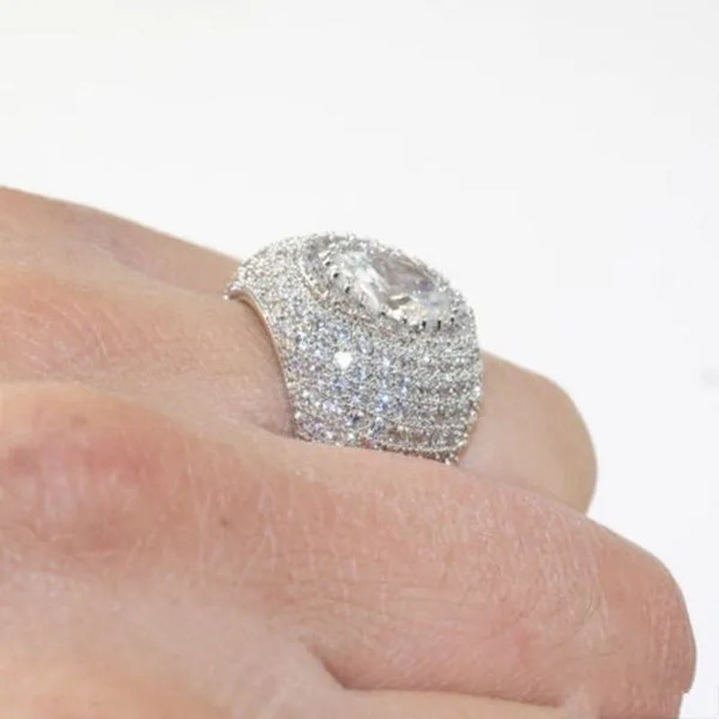 Business Men'S Fashion Luxury Simple Natural White Sapphire Ring Wedding Engagement Party Jewelry