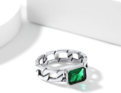Cuban Link Chain Band Ring with CZ Sterling Silver Jewelry Wedding Engagement Gift with Delicate Packaging
