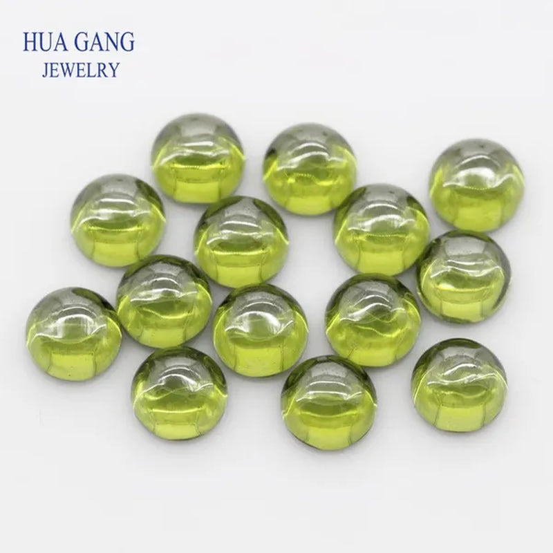 Peridot Cubic Zirconia Stone round Shape Cabochon Cut Flat Back Loose CZ Stone Synthetic Gems for Jewelry 4Mm 6Mm