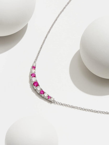 0.22 Cttw Lab Grown Diamond and Gemstone 925 Sterling Silver Curved Cluster Bar Pendant Necklace (H-I Color, I1 Calarity)