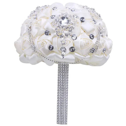 21CM Beautiful Rhinestone Tassel Wedding Bouquet Diamond Brooch Bouquet Satin Rose Bridal Holding Flower DIY Wedding Supplies