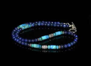 Men's Necklace Lapis Lazuli and Larimar and Sterling Silver Necklace,