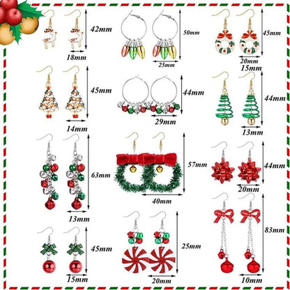 4 Pairs Christmas Earrings for Women Girls Christmas Bell Light Bulbs Hoop Earrings Christmas Tree Jingleball Snowflake Bow Flower Elk Dangle Earrings Christmas Party Jewelry Set Gift