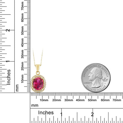 18K Yellow Gold Plated Silver Red Created Ruby Pendant Necklace for Women (4.40 Cttw, Oval 11X9MM, with 18 Inch Chain)