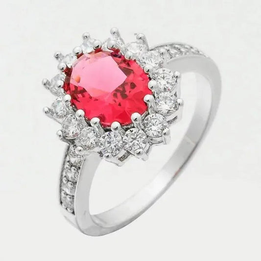 Lady Jewelry 3.26ct Ruby Diamond 14k White Gold Ring Size6-10
