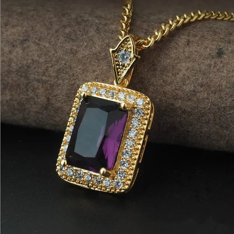 Gold Fashion Gemstone Necklace Filled Diamond Titanium Hip Hop Pendant  Necklace