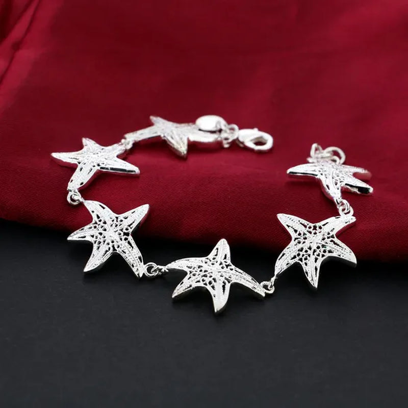 925 Sterling Silver Starfish Charm Bracelet Women Silver Jewelry Accessories