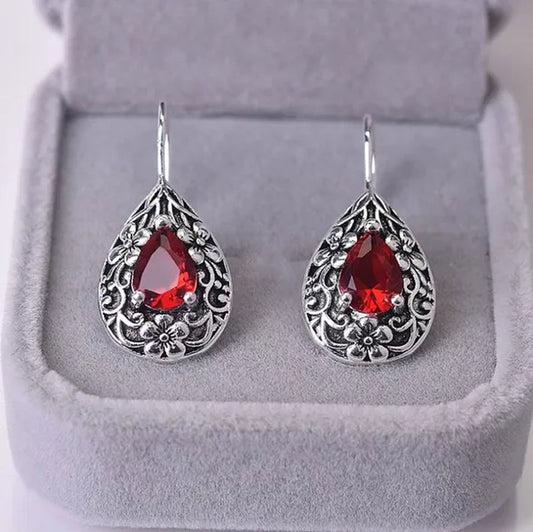 Diamond for Women Waterdrop Pear Carved Red Topaz Gemstone Garnet Earrings Jewelry - WORLD TIME VISITS
