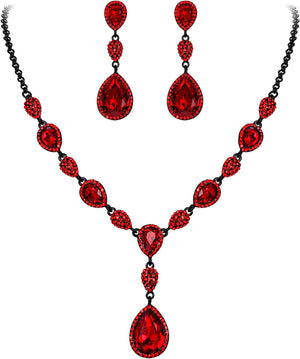 Women'S Cubic Zirconia Teardrop Y-Necklaces Dangle Earrings Jewelry Sets for Brides Bridesmaids
