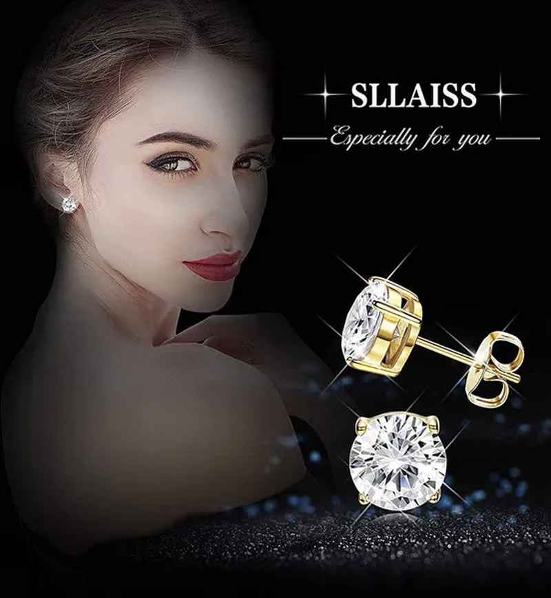 Sterling Silver Zirconia Earrings Women'S round Cut CZ Earrings Set anti Allergic