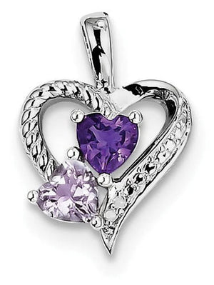Sterling Silver Rhodium Plated Amethyst Pink Quartz and Diamond Pendant QP3138PQ
