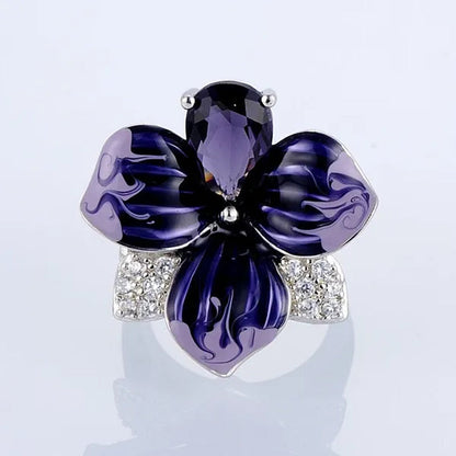 New Fashion Butterfly Flower Ring Jewelry Women 9Natural Gemstone Amethyst Ring Anniversary Christmas Gift Bridal Engagement Wedding Ring Size US5-11