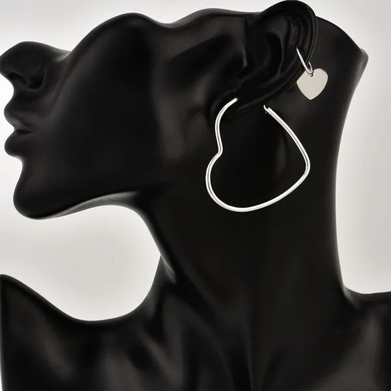 4Pcs/Set Women Double Heart Hoop Earrings Geometric Fashion Earrings Jewelry