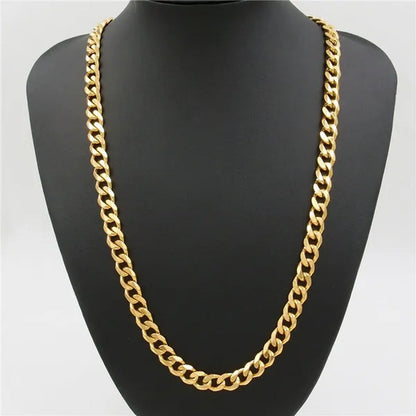 9mm Mens Boys New Fashion Silver/Gold/Black Stainless Steel Curb Chain Necklace Jewelry Wholesale 20-40" (51-102 cm)
