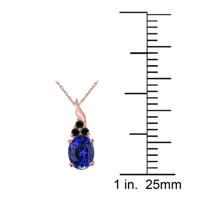 Tanzanite & Black Diamond Pendant Necklace for Women | 14K Rose White & Yellow Gold 1.36 Carat 4 Stone Oval Shape Prong Setting 18 Silver Box Chain Necklace
