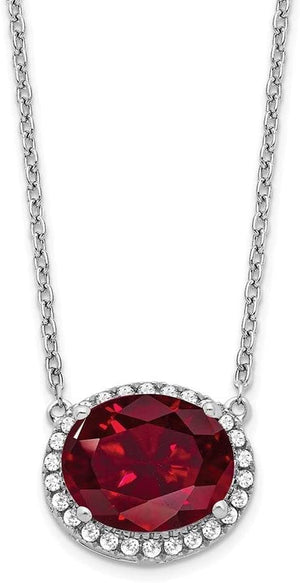 14K White Gold Oval Created Ruby/Diamond 18In. Halo Necklace GLD-AZ-PM7228-RU-016-WA