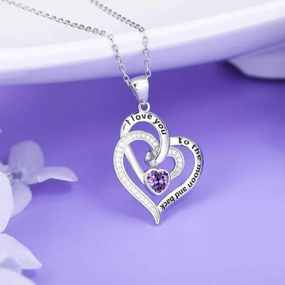 Ladies Heart-shaped Necklace Plated 925 Sterling Silver Birthday Jewelry I Love You Heart-shaped Diamond Necklace Birthday Gift for Girlfriend, Wife, Mother, Daughter, Grandmother