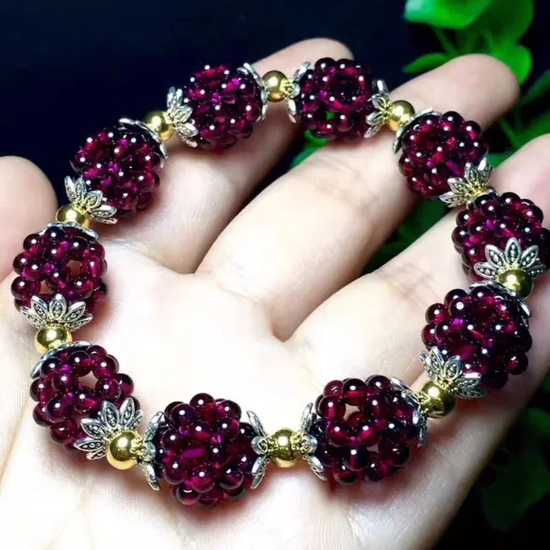 1PC Natural Garnet Bracelet Women 3mm Lucky Ball Bracelet Jewelry Gift Women Bangles