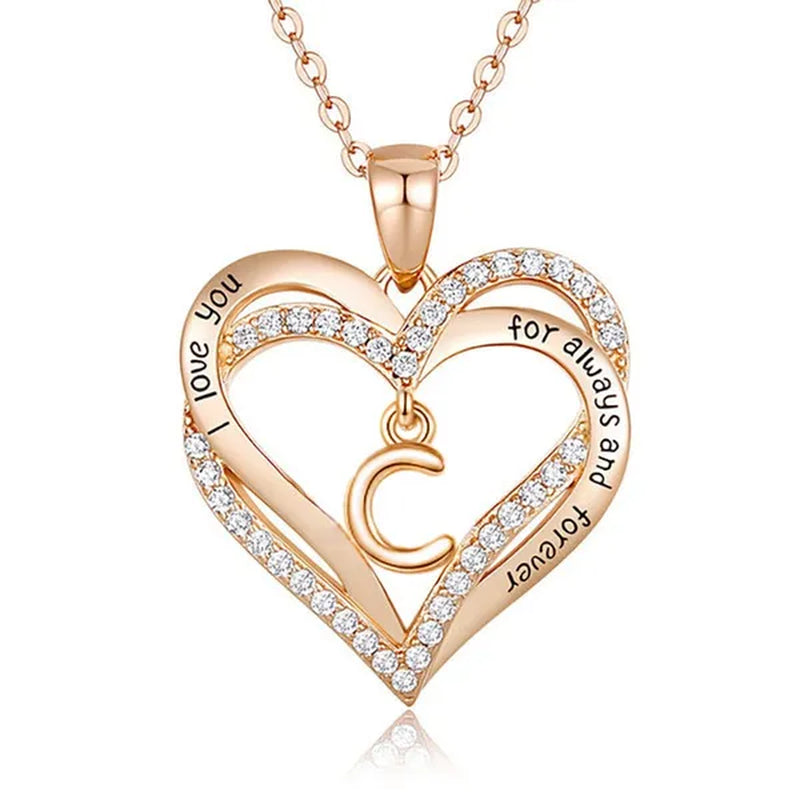 Exquisite Fashion Women's Creative Initials Necklace Diamond Love Pendant Engagement Necklaces for Women Letters Jewelry Accessories Birthday Holiday Anniversary Gift