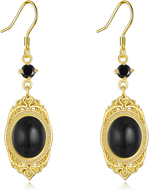 Black Onyx Earrings Sterling Silver Onyx Dangle Earrings Victorian Earrings Vintage Retro Style Earrings Onyx Jewelry Gifts for Women Girls