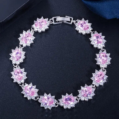 GLORIYA Summer New Bracelets Bangles for Women Red Cubic Zirconia Stone 925 Sterling Silver Plated Fashion Style Jewelry（Size :18 cm）