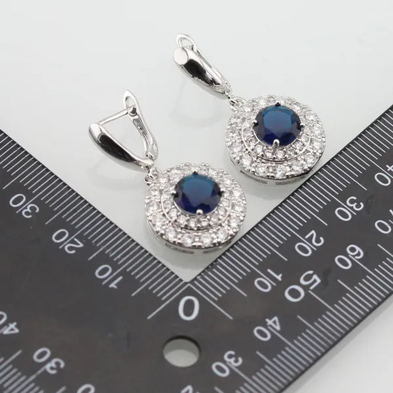 Blue White Topaz Silver Color Jewelry Sets for Women Engagement Necklace Pendant Bracelets Earrings Rings  Gift Box