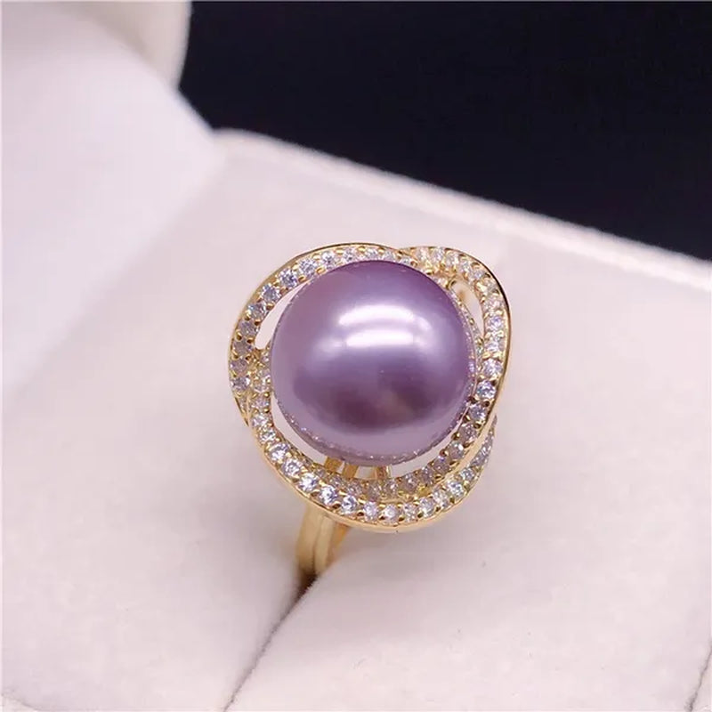 925 sterling silver with diamonds natural south sea gold pearl pearl powder ring pearl ring finger ring for girlfriend to send mother