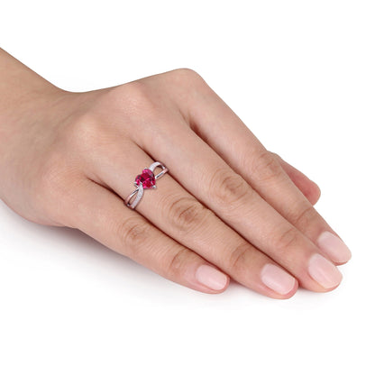 Women'S 1-5/8CT Heart-Cut Created Ruby Diamond Accent Sterling Silver Heart Crossover Ring