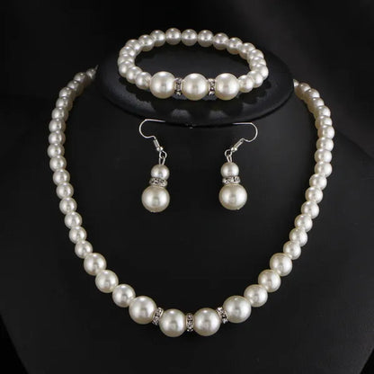 Wedding Jewelry Set Bride Bridesmaid Elegant Princess  Crystal Necklace Earrings Bracelet Pearl Jewelry Set For Women Girl - WORLD TIME VISITS