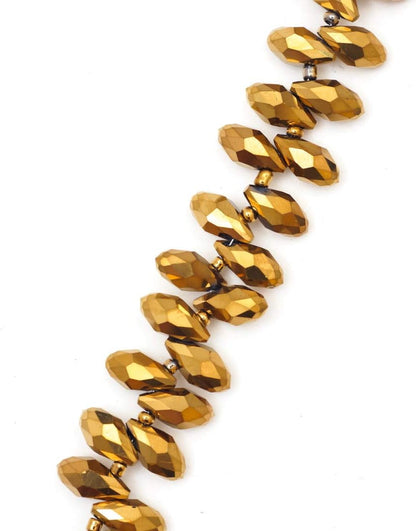 1 Strand Czech 12Mm Faceted Teardrop Briolette Crystal Glass Loose Beads Pendant Drop Spacer Gold Aurum (93-95Pcs) for DIY Jewelry Making CCT2-33