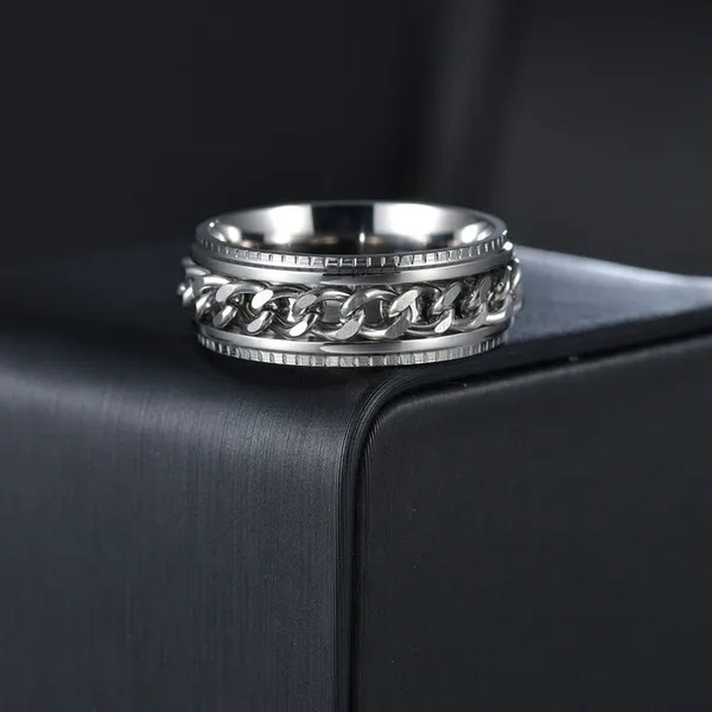 Fashion Punk Stainless Steel 8mm Rings for Men Chain Rings Biker Grooved Edge, Size 6-12 - WORLD TIME VISITS