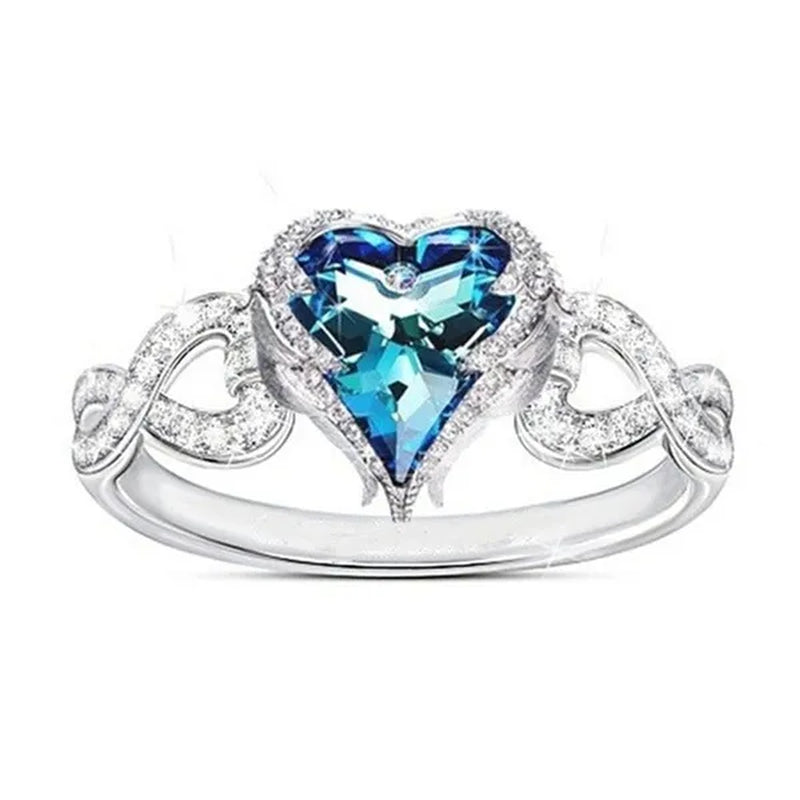 Luxury Exquisite Ring Fashion Jewelry Ladies Angel Wings Women's Ring Simple and Versatile Creative Ocean Heart Crystal Ring Female Sapphire Diamond Ring Wedding Bridal Engagement Ring Anniversary Party Christmas Gift Ring Ladies Jewelry Size US5-11