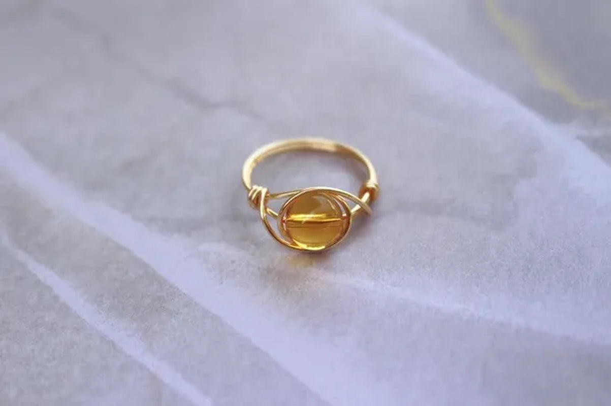 Citrine Ring, Citrine Gemstone Jewelry, Citrine Stone Ring, Gold Citrine Ring, Wire Wrapped Ring, Wire Ring, Gemstone Ring, Statement Ring
