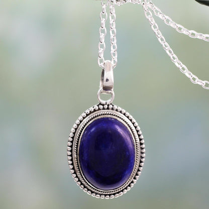 Artisan Handmade Lapis Lazuli Pendant Necklace on Artisan Crafted 925 Silver Sterling Blue India Snorkel Birthstone [18 in L 2 Mm W Pendant(S) 1.4 in L X 0.8 in W X 0.3 in D] ' True Clarity'