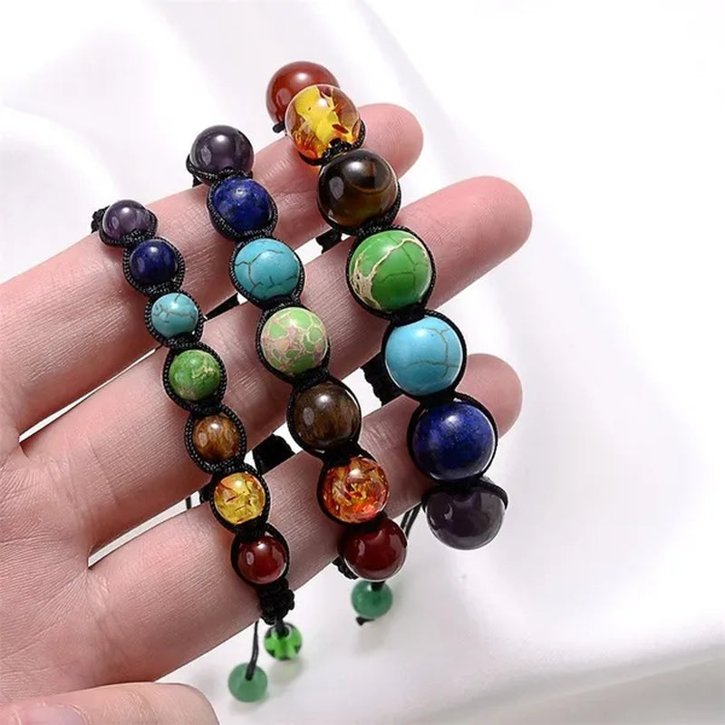 2022 New Fashion Classic 7 Chakra Beads Bracelet Natural Stone Black Rope Braided Yoga Reiki Healing Balance Bracelets Bangles Couple Bead Bracelet Meditation Gift Jewelry