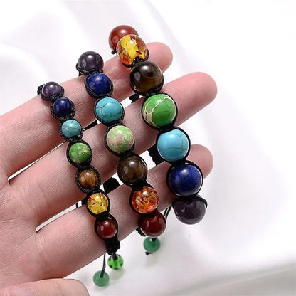 2022 New Fashion Classic 7 Chakra Beads Bracelet Natural Stone Black Rope Braided Yoga Reiki Healing Balance Bracelets Bangles Couple Bead Bracelet Meditation Gift Jewelry