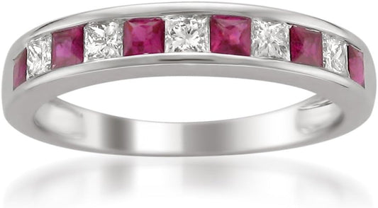 1/2 Carat Diamond,14K Gold Channel Set Princess-Cut Diamond Wedding Band (H-I, I1-I2) Real Diamond for Women Gift Box Included (Ruby & Blue Sapphire,White & Yellow Gold)