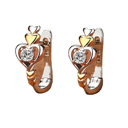 2021 New Arrival Creative Love Heart-Shaped Earrings, Beautiful Women'S Diamond Jewelry, Two-Tone 925 Silver and 18K Gold Huggie Earring, Christmas Gift for Wife Mother