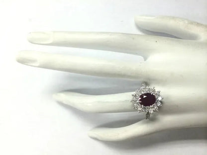 Noble Brand Jewelry Natural 5.86CT Red Ruby Gemstone 925 Sterling Silver Ring