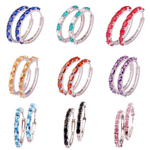 Fashion Women Oval Cut Amethyst Pink & White & Blue Topaz & Black Spinel & Morganite & Sapphire Quartz & Spinel & Emerald & Gemstone Ear Clip Hoop Silver Earrings