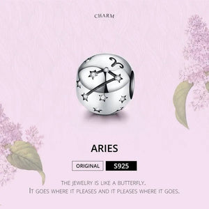 European Hot 12 Constellation Zodiac round 925 Sterling Silver Beads Charm for Women Bracelet Shining CZ Charm Fit Original Bangle Necklace DIY Jewelry Making
