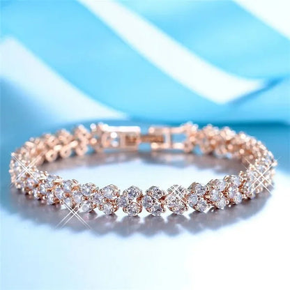 European and American Fashion Roman Style Women'S Zircon Bracelet Shiny Zircon Wedding Engagement Bracelet Valentine'S Day Anniversary Gift Birthday Party Jewelry
