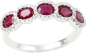 14K White Gold Genuine Ruby 1-3/8Ct Oval, Diamonds Band Ring, Size 7