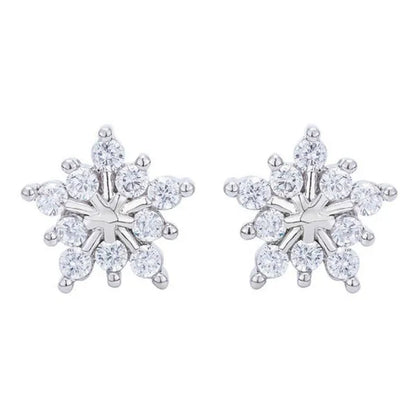 1 Pair Silver Plated Lab Diamond Snowflake Stud Earrings for Women Wedding Party Fashion Accessories