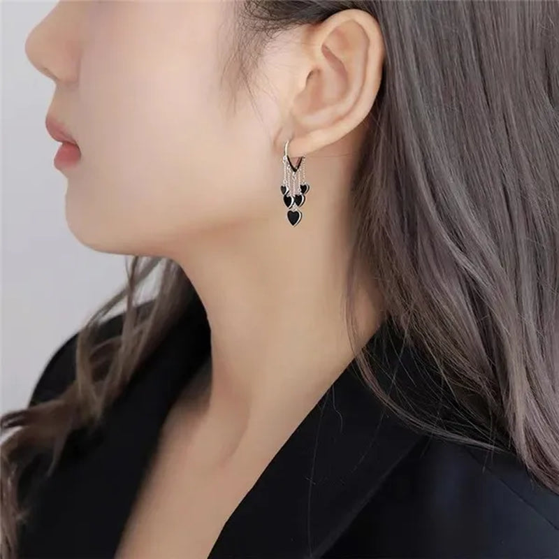 New Style Black Love Earrings Ladies Tassel Earrings Temperament Cold Wind Earrings - WORLD TIME VISITS