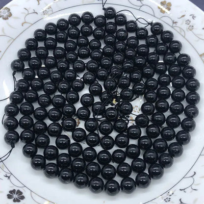 AA Black Tourmaline Jet Aphrizite Beads 4-12mm Round Natural Loose Stone DIY